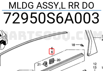 Honda 72950S6A003 MLDG ASSY,L RR DO