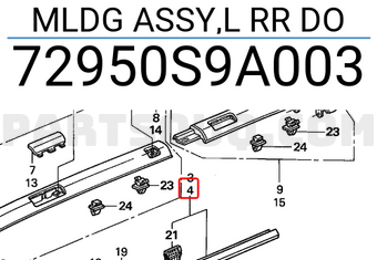 Honda 72950S9A003 MLDG ASSY,L RR DO