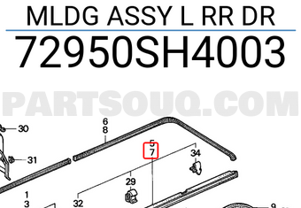 Honda 72950SH4003 MLDG ASSY L RR DR