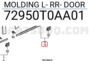 Honda 72950T0AA01 MOLDING L- RR- DOOR