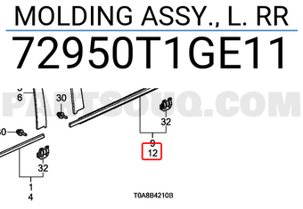 Honda 72950T1GE11 MOLDING ASSY., L. RR