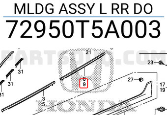 Honda 72950T5A003 MLDG ASSY L RR DO