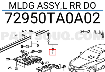 Honda 72950TA0A02 MLDG ASSY,L RR DO