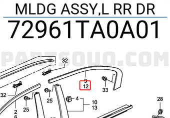 Honda 72961TA0A01 MLDG ASSY,L RR DR