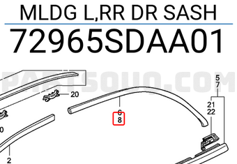 Honda 72965SDAA01 MLDG L,RR DR SASH
