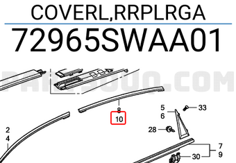 Honda 72965SWAA01 COVERL,RRPLRGA