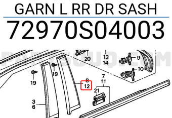 Honda 72970S04003 GARN L RR DR SASH