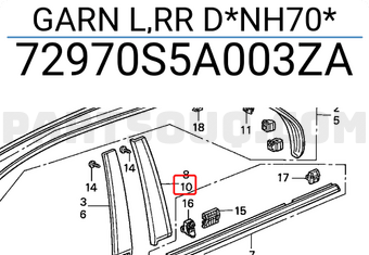 Honda 72970S5A003ZA GARN L,RR D*NH70*