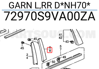 Honda 72970S9VA00ZA GARN L,RR D*NH70*