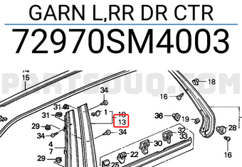 Honda 72970SM4003 GARN L,RR DR CTR