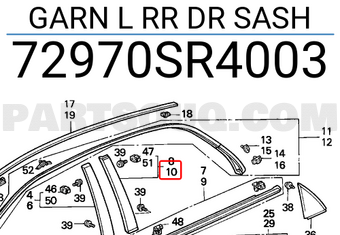 Honda 72970SR4003 GARN L RR DR SASH