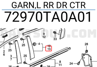 Honda 72970TA0A01 GARN,L RR DR CTR