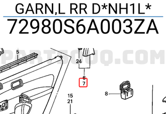 Honda 72980S6A003ZA GARN,L RR D*NH1L*