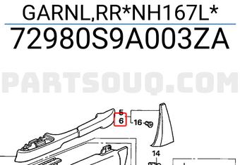 Honda 72980S9A003ZA GARNL,RR*NH167L*
