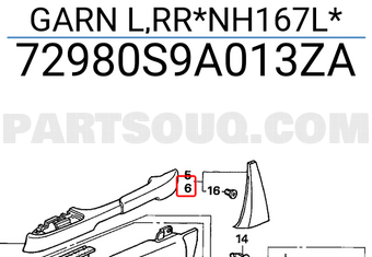 Honda 72980S9A013ZA GARN L,RR*NH167L*