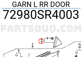 Honda 72980SR4003 GARN L RR DOOR