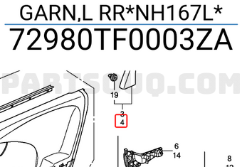 Honda 72980TF0003ZA GARN,L RR*NH167L*