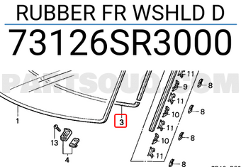 Honda 73126SR3000 RUBBER FR WSHLD D