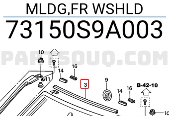 Honda 73150S9A003 MLDG,FR WSHLD