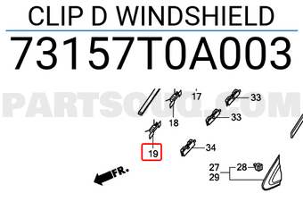 Honda 73157T0A003 CLIP D WINDSHIELD