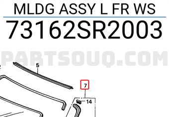 Honda 73162SR2003 MLDG ASSY L FR WS
