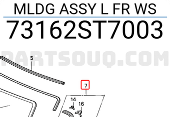 Honda 73162ST7003 MLDG ASSY L FR WS