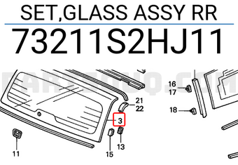 Honda 73211S2HJ11 SET,GLASS ASSY RR