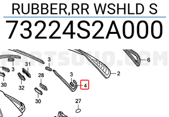 Honda 73224S2A000 RUBBER,RR WSHLD S
