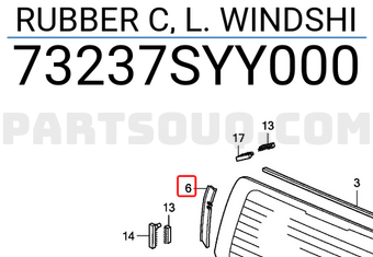 Honda 73237SYY000 RUBBER C, L. WINDSHI