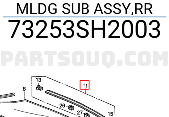 Honda 73253SH2003 MLDG SUB ASSY,RR