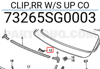 Honda 73265SG0003 CLIP,RR W/S UP CO
