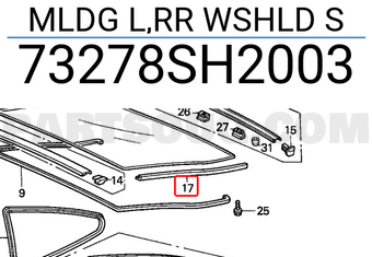 Honda 73278SH2003 MLDG L,RR WSHLD S