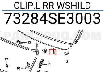 Honda 73284SE3003 CLIP,L RR WSHILD