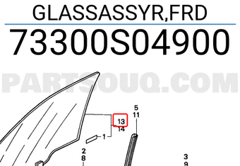 Honda 73300S04900 GLASSASSYR,FRD