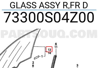 Honda 73300S04Z00 GLASS ASSY R,FR D