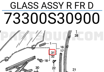 Honda 73300S30900 GLASS ASSY R FR D