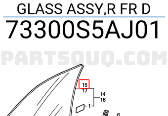 Honda 73300S5AJ01 GLASS ASSY,R FR D
