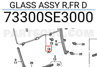 Honda 73300SE3000 GLASS ASSY R,FR D