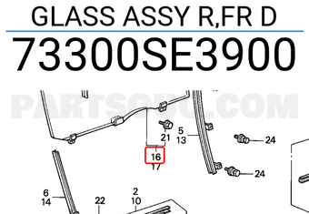 Honda 73300SE3900 GLASS ASSY R,FR D