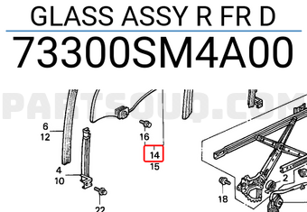 Honda 73300SM4A00 GLASS ASSY R FR D