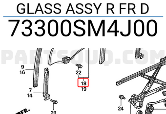 Honda 73300SM4J00 GLASS ASSY R FR D