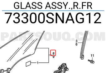 Honda 73300SNAG12 GLASS ASSY.,R.FR