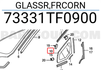 Honda 73331TF0900 GLASSR,FRCORN
