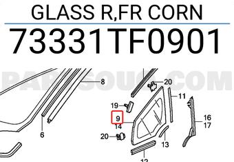 Honda 73331TF0901 GLASS R,FR CORN