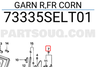 Honda 73335SELT01 GARN R,FR CORN