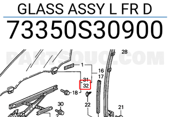 Honda 73350S30900 GLASS ASSY L FR D