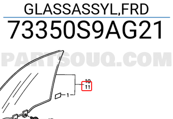 Honda 73350S9AG21 GLASSASSYL,FRD