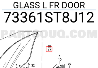 Honda 73361ST8J12 GLASS L FR DOOR