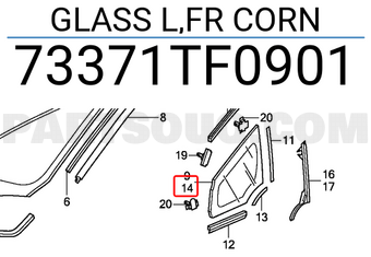 Honda 73371TF0901 GLASS L,FR CORN