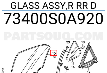 Honda 73400S0A920 GLASS ASSY,R RR D